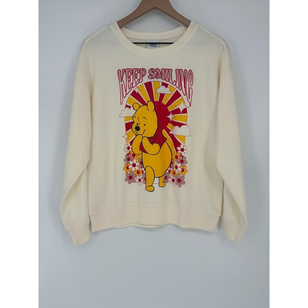 "NWT" Winnie The Pooh Women's M Keep Smiling Disney Sweatshirt - Flowers Comfy